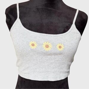 Y2K Sunflower Embroidered Gray Crop Top Hollister Like New